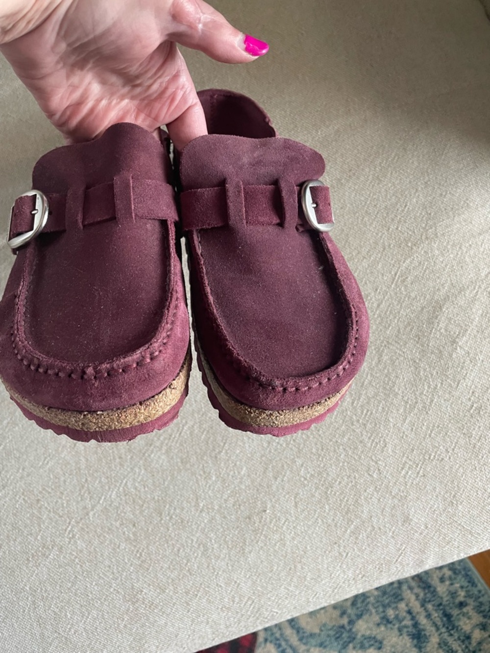 Birkenstock Wine Suede Clogs Sz 38 - Picture 2 of 5